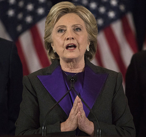 Ultra Violet Hillary Clinton's Concession Speech Ralph Lauren suit. Picture by Getty Images