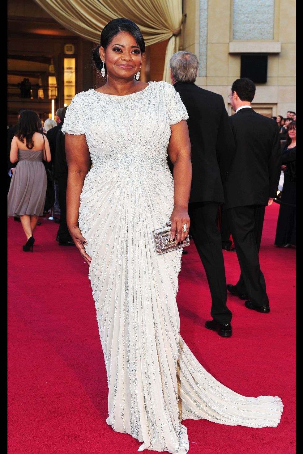 Octavia Spencer wearing Tadashi Shoji at the Oscars in 2012 via Pinterest Octavia Spencer wearing Tadashi Shoji in 2012