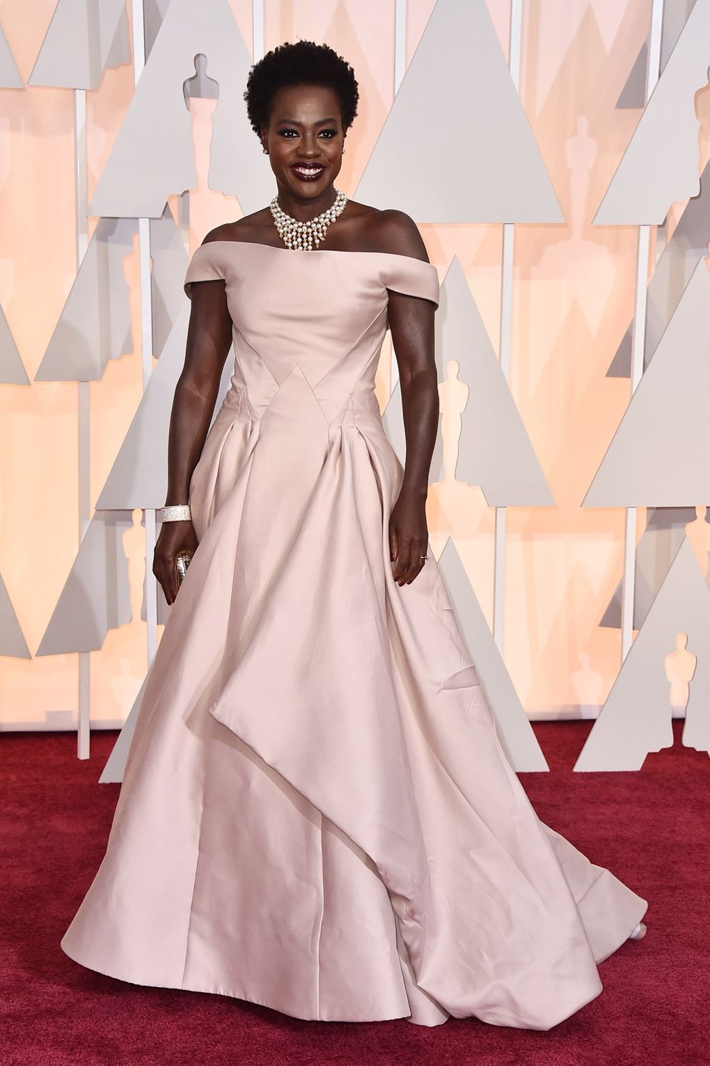 Viola Davis at the 2015 Oscars wearing Zac Posen via PA Viola Davis wearing Zac Posen in 2015 via PA