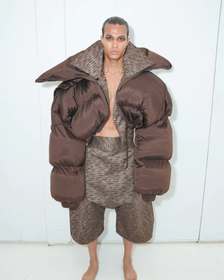 Head to toe mocha look designed by Joseph McRae.